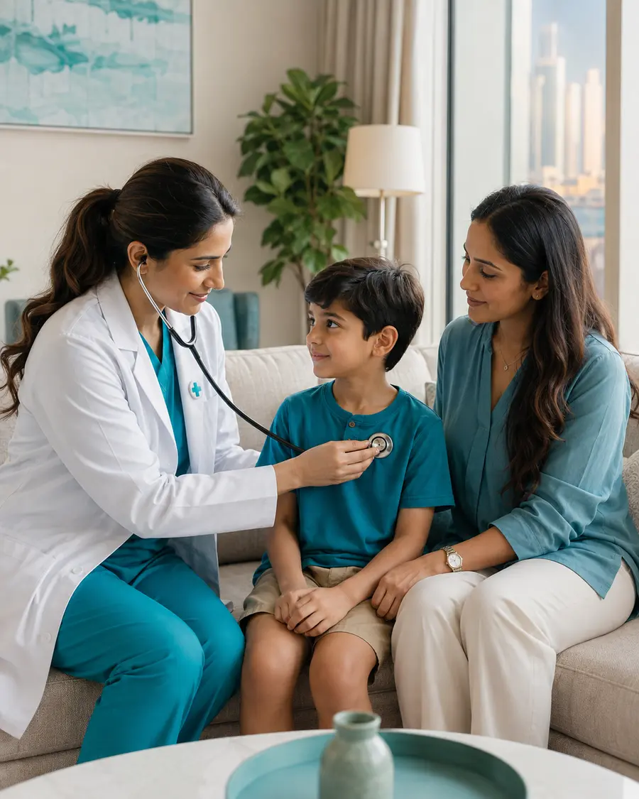 Doctor providing a calm medical assessment for a child