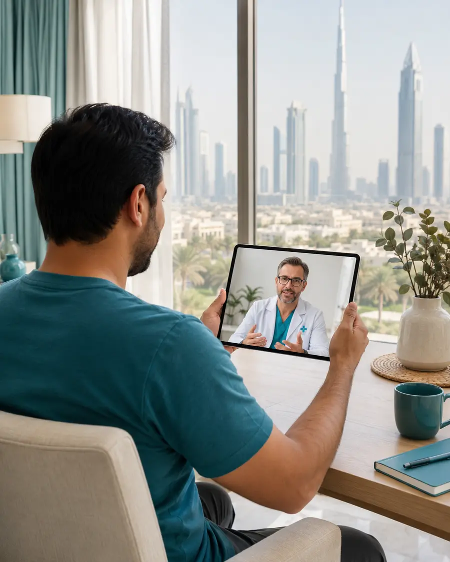 Doctor using a laptop for a remote healthcare consultation