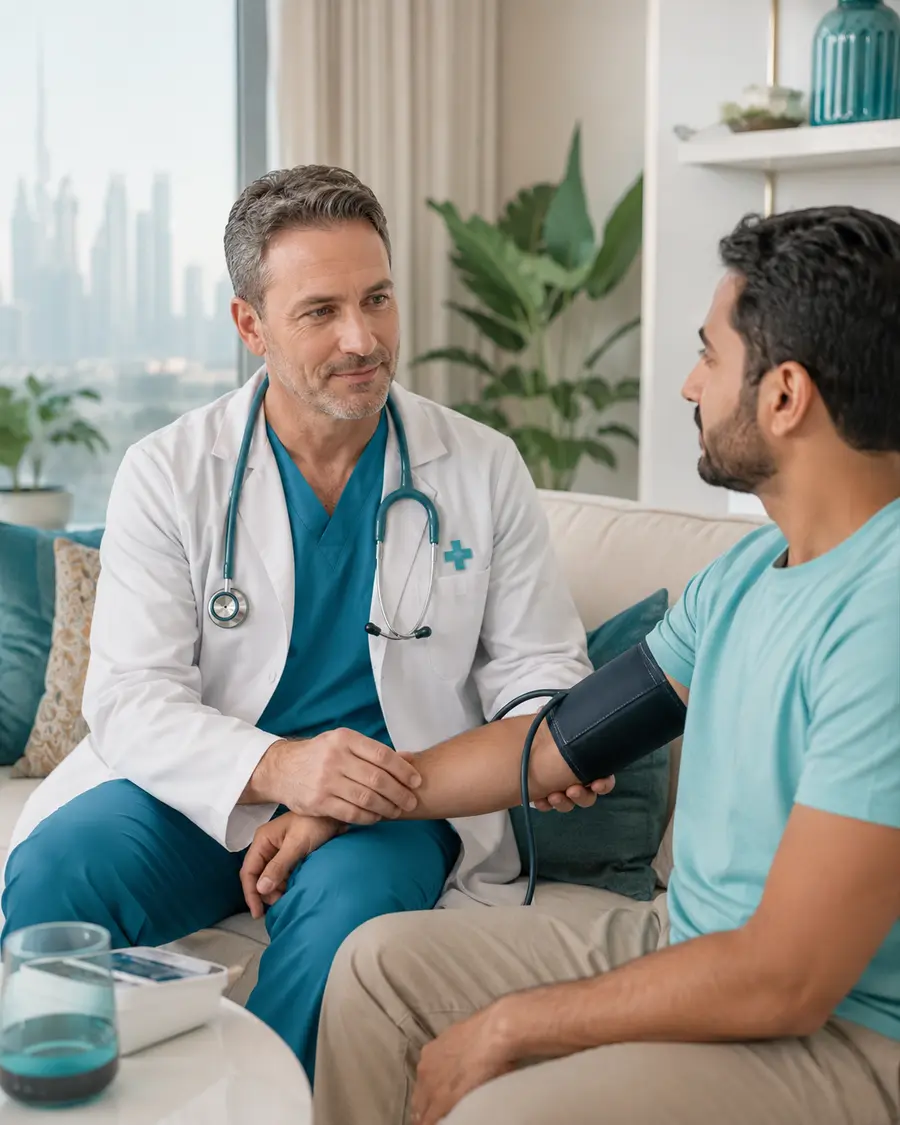 Healthcare professional checking a patient during a home health assessment