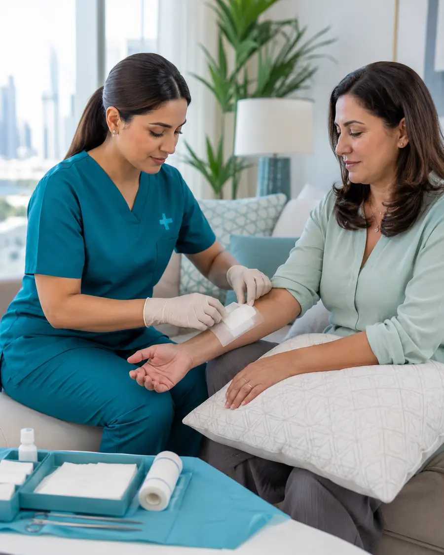 Clinical professional preparing safe wound care supplies